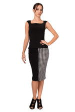 Load image into Gallery viewer, Black Pencil Skirt With Black and White Houndstooth Pattern
