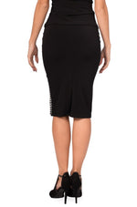 Load image into Gallery viewer, Black Pencil Skirt With Black and White Houndstooth Pattern
