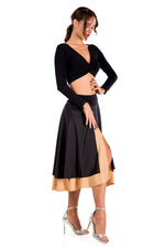 Load image into Gallery viewer, Black Satin Two-layered Dance Skirt With Gold Base