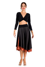 Load image into Gallery viewer, Black Satin Two-layered Dance Skirt With Orange Base