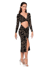 Load image into Gallery viewer, Black Twist Knot Bodycon Midi Skirt With Sparkling Gold Details