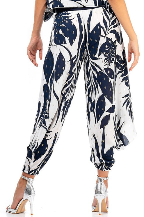 Black & White Floral Print Pants With Slits