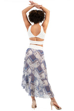 Load image into Gallery viewer, Blue Printed Asymmetric Tango Wrap Skirt With Ruffles