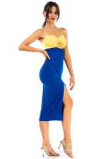 Load image into Gallery viewer, Bow Bust Two Color Midi Dress With Slit
