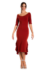 Load image into Gallery viewer, Brick Red Short Sleeve Bodycon Dress With Side Ruffles