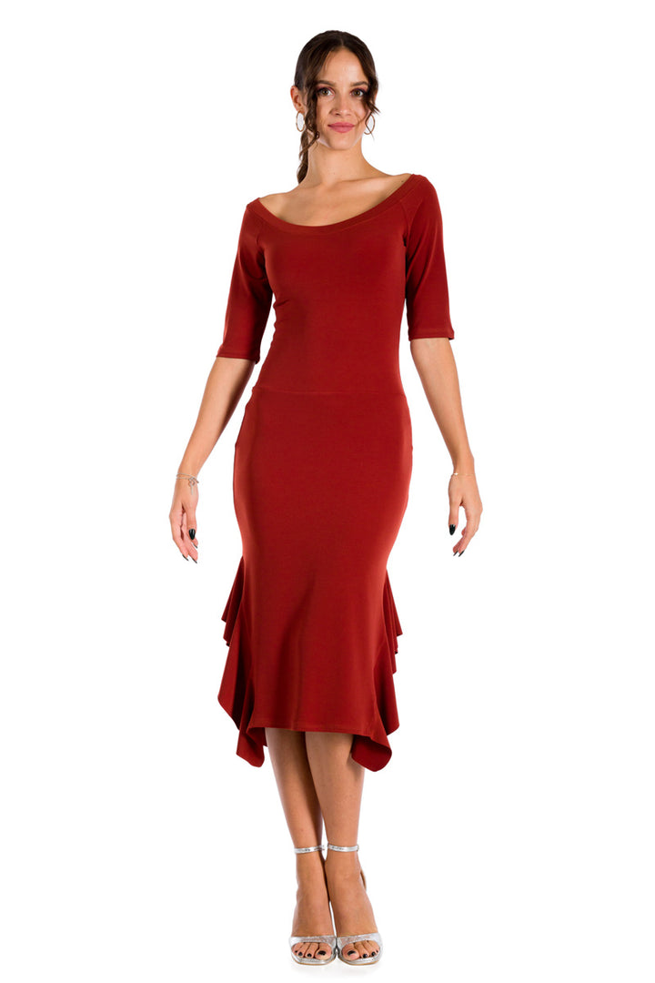 red color bodycon dress Short Sleeve Bodycon Dress With Side Ruffles