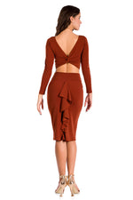 Load image into Gallery viewer, Brick Red Tango Skirt With Back Ruffles