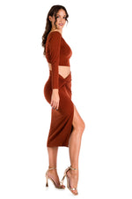 Load image into Gallery viewer, Brick Red Twist Knot Bodycon Midi Skirt With Slit