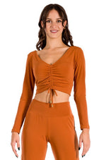 Load image into Gallery viewer, Bronze Orange Long Sleeve Crop Top With Center Gatherings