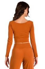 Load image into Gallery viewer, Bronze Orange Long Sleeve Crop Top With Center Gatherings