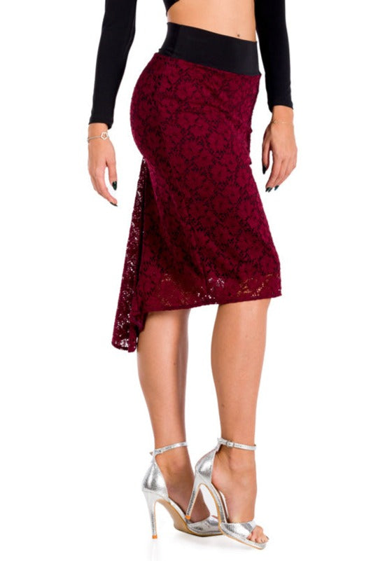 Burgundy Lace Fishtail Tango Skirt