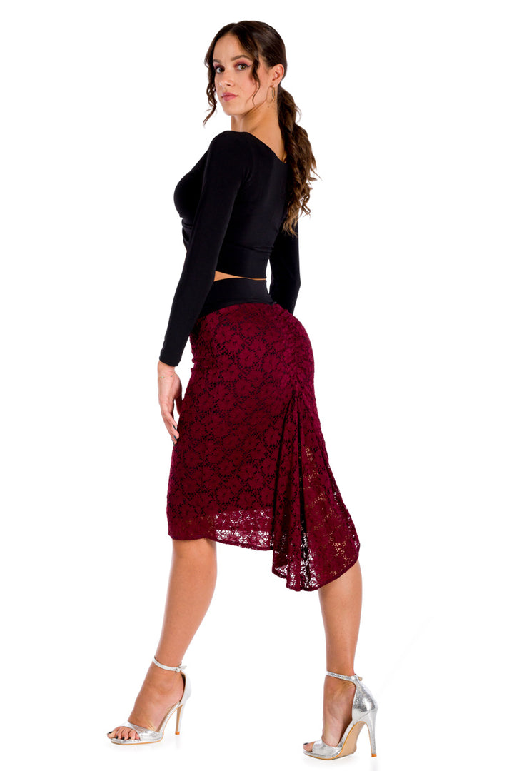 Burgundy Lace Fishtail Tango Skirt