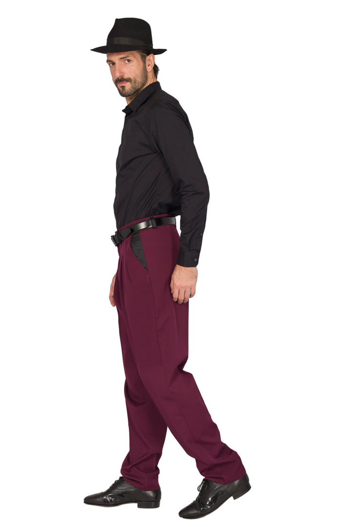 Burgundy Men's Tango Pants With Three Pleats
