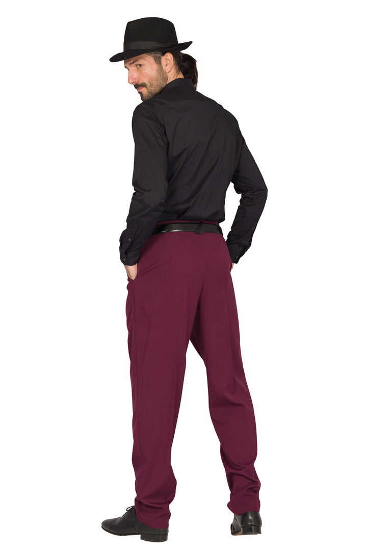 Burgundy Men's Tango Pants With Three Pleats