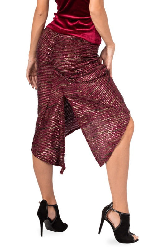 Burgundy Paillette Fishtail Skirt With Velvet Waistband