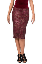Load image into Gallery viewer, Burgundy Paillette Fishtail Skirt With Velvet Waistband