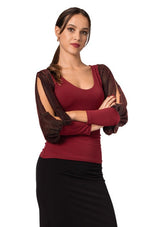 Load image into Gallery viewer, Burgundy Top With Long Lamé Split Sleeves