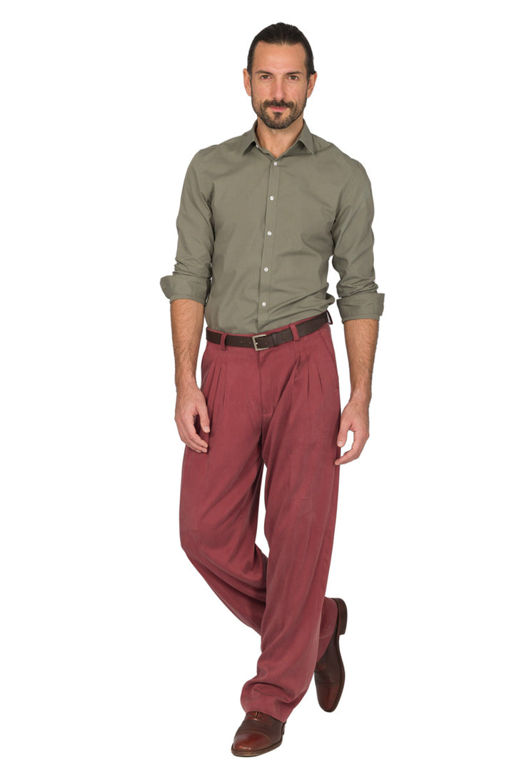 Cinnamon Red Tango Pants With Four Pleats
