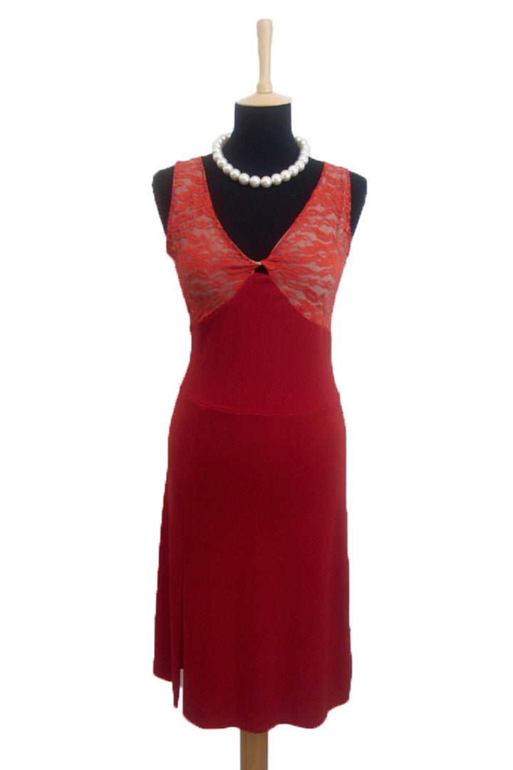 Red Tango Dress with Ruffles and Open Back