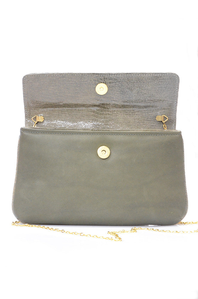 conDiva Olive Green Snake-print Shoulder Bag