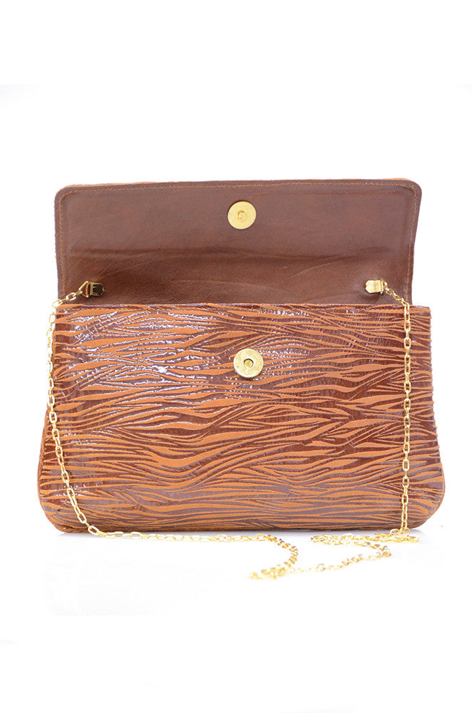 conDiva Brown Zebra-print Leather Bag