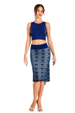Load image into Gallery viewer, Dark Blue Floral Lace Fishtail Tango Skirt