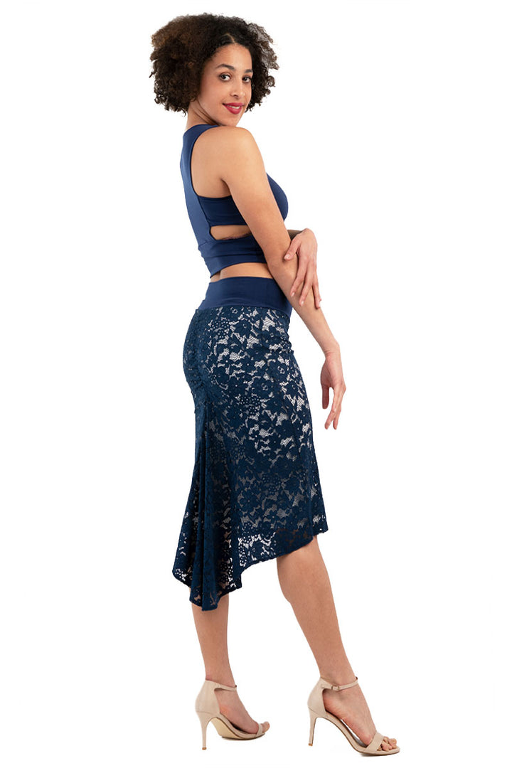 Dark Blue Lace Fishtail Skirt