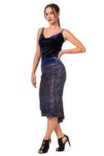 Load image into Gallery viewer, Dark Blue Paillette Fishtail Skirt With Velvet Waistband