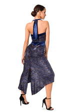 Load image into Gallery viewer, Dark Blue Paillette Halter-Neck Tie Fishtail Dress With Velvet Details