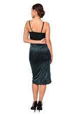 Load image into Gallery viewer, Dark Green Velvet Printed Bodycon Dress With Thin Straps