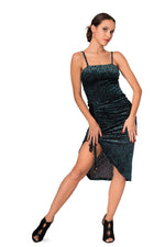 Load image into Gallery viewer, Dark Green Velvet Printed Bodycon Dress With Thin Straps