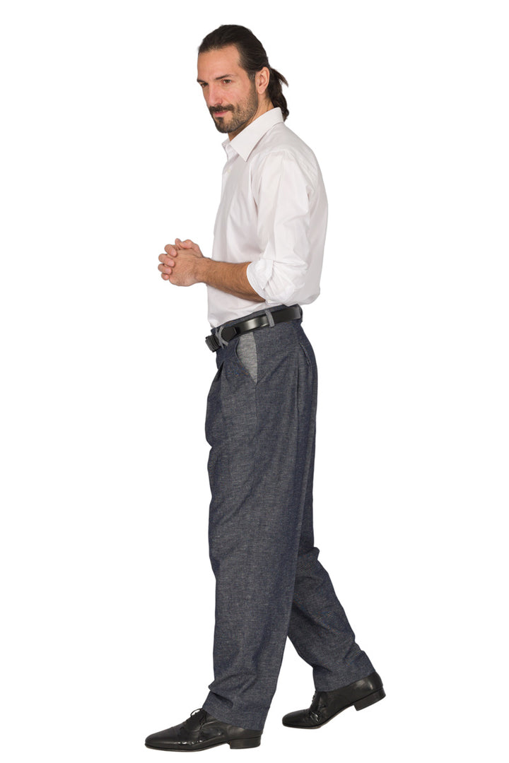 Denim-Look Men's Tango Pants With Front And Back Pleat