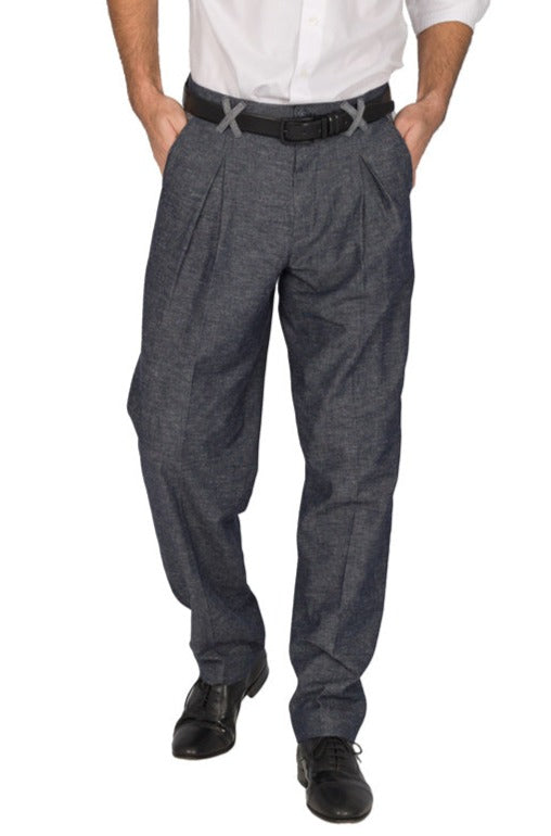 Denim-Look Men's Tango Pants With Front And Back Pleat