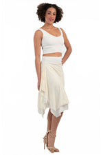 Load image into Gallery viewer, Ecru Lace Two-layered Skirt With Side Draping