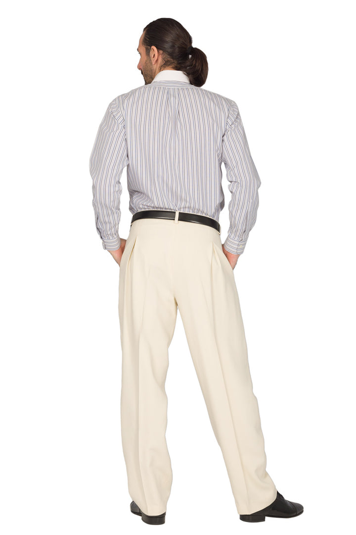 Ecru Men's Tango Pants With Front And Back Pleat