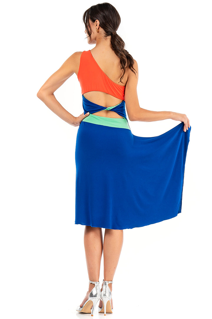 Electric Blue One Shoulder Dress With Twisted Back And Side Draping conDiva Electric Blue One Shoulder Dress With Twisted Back And Side Draping conDiva