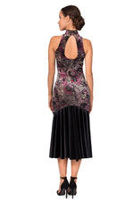 Load image into Gallery viewer, Fit &amp; Flare Pink Velvet Printed Dress With Turtleneck