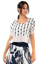 Load image into Gallery viewer, White Boxy Co-ord Crop Top With Dark Blue &amp; Silver Print