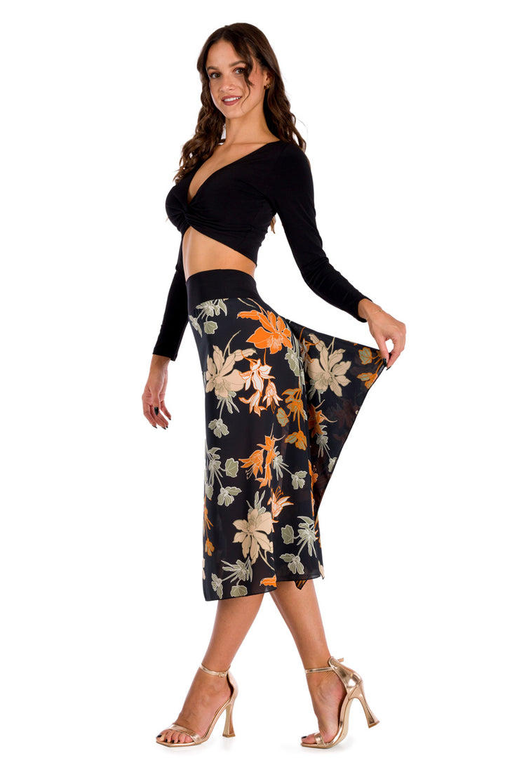 Floral Midi Skirt With Back Movement