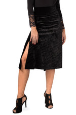 Load image into Gallery viewer, Gathered Ribbed Black Velvet Tango Skirt With Slits
