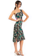Load image into Gallery viewer, Geometric Printed One Shoulder Dress With Twisted Back And Side Draping