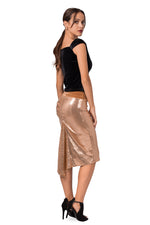 Load image into Gallery viewer, Gold Paillette Fishtail Skirt With Velvet Waistband