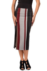 Load image into Gallery viewer, Grey Midi Striped Pencil Skirt With Slit