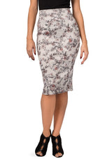 Load image into Gallery viewer, Grey Pencil Skirt With Floral Print