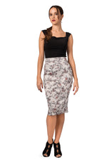 Load image into Gallery viewer, Grey Pencil Skirt With Floral Print