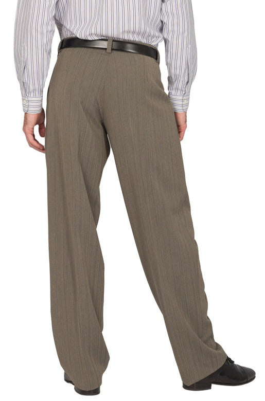 Grey Striped Tango Pants With Four Pleats 