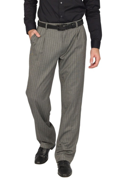 Grey Striped Tango Pants With Two Pleats 