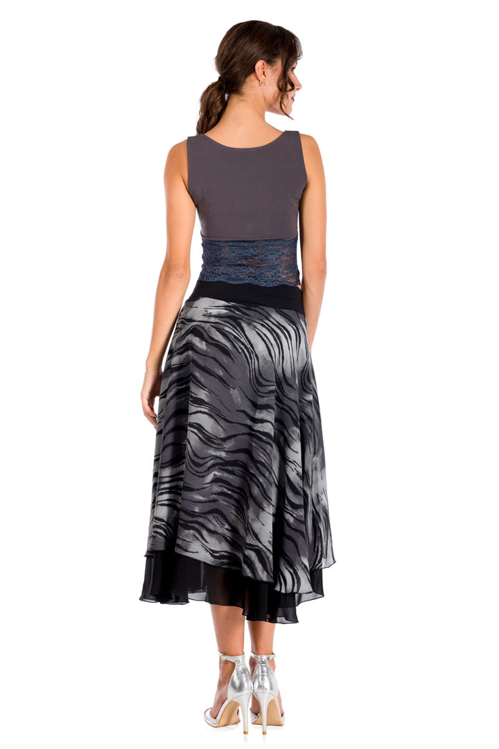 Grey Two-layered Dance Skirt With Zebra Pattern Print