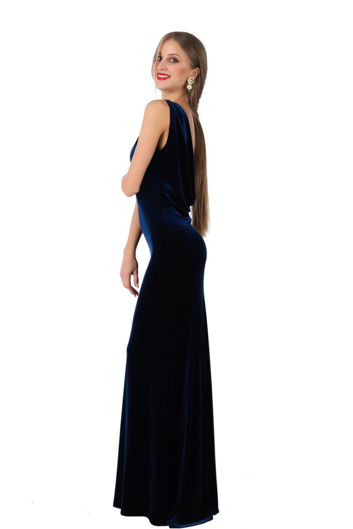 Velvet Evening Gown With Draped Back