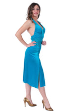 Load image into Gallery viewer, Turquoise Velvet Tango Dress with Lace Waist